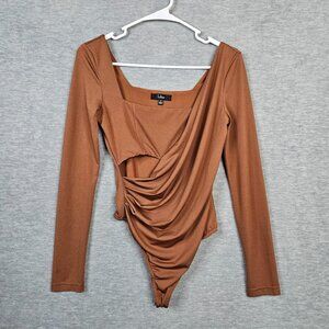 LULUS Women's Brown Squared neck Long Sleeve Top Size S